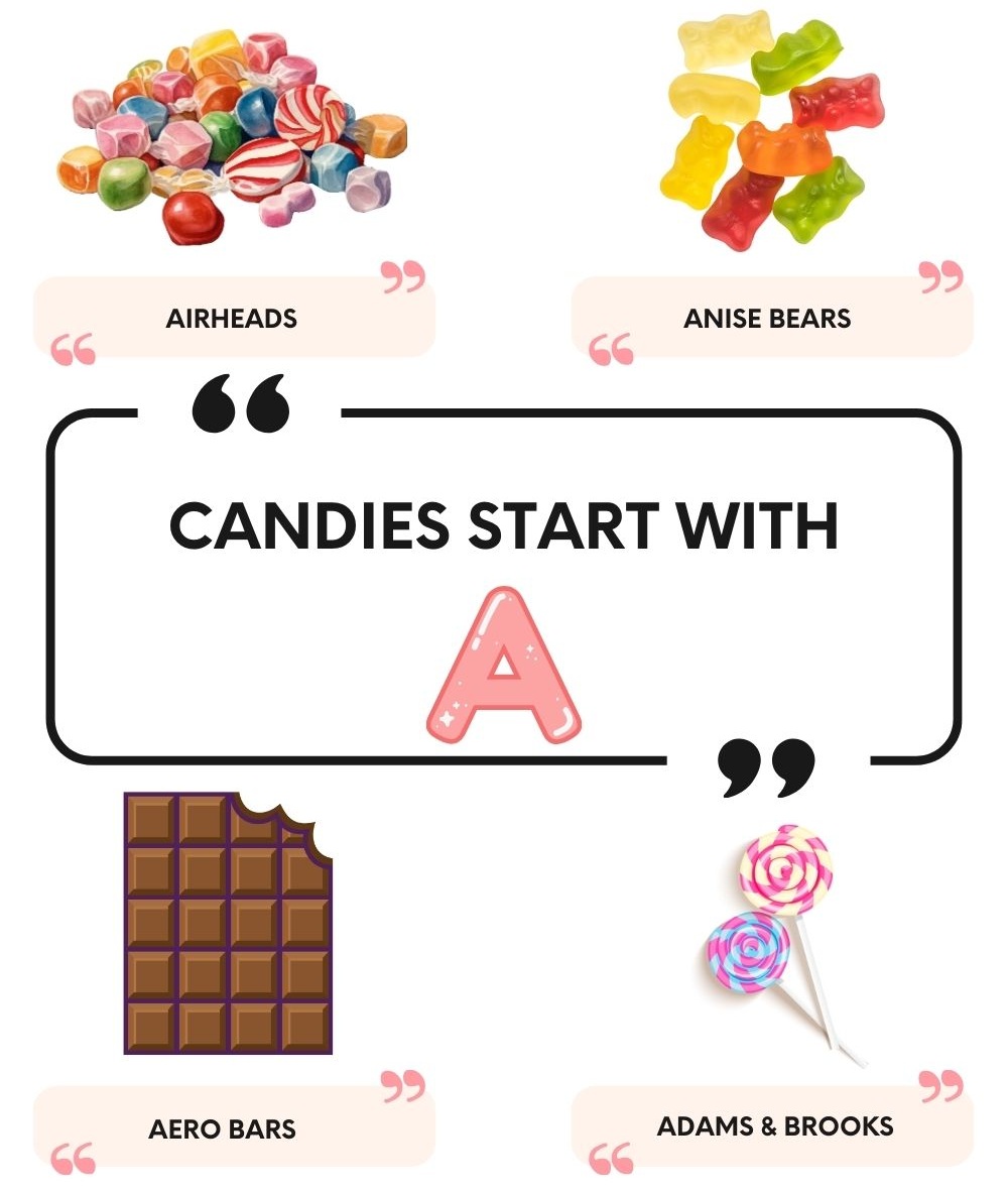 50 candies start with the letter A